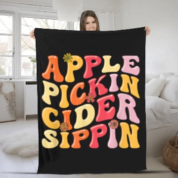 Discover Apple Cider Fruit Picker Harvest Season Funny Apple Picking Fleece Blankets
