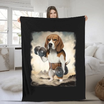 Discover Beagle Pet Muscle Training Weightlifting with Dumbbell Fleece Blankets