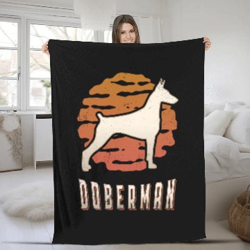 Discover Doberman Pet Pinscher vintages Retro Classic Dog Sunset Fleece Blankets