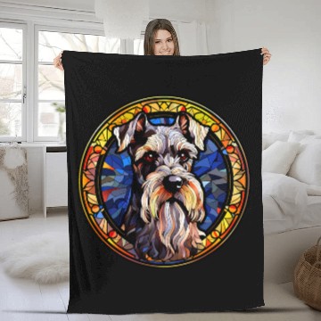 Discover Schnauzer Pet Stained Glass Leadlight Artistic Fleece Blankets