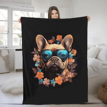 Discover French Bulldog Pet with Flowers Zip Fleece Blankets