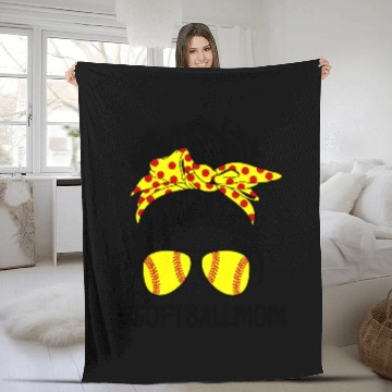 Discover Softball Gift Mom Life Leopard Messy Bun Mom Game Day 172 Fleece Blankets