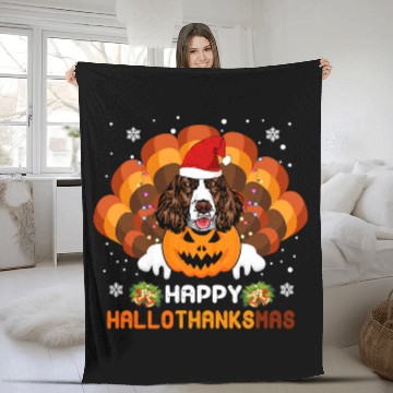 Discover English Springer Spaniel Pet Halloween Happy Hallothanksmas Fleece Blankets