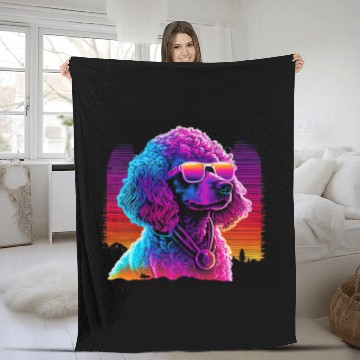 Discover Poodle Pet Synthwave vintages Retrowave Fleece Blankets