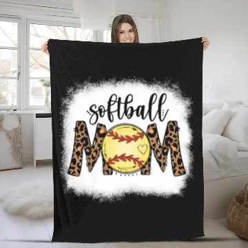 Discover Softball Gift Mom Leopard Bleached Womens Mothers Day 34 Fleece Blankets