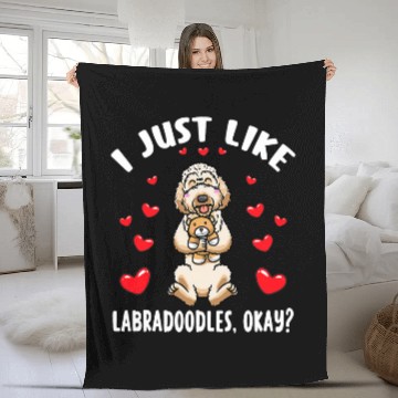 Discover Labradoodle Pet Dog With Stuffed Animal 2 Fleece Blankets