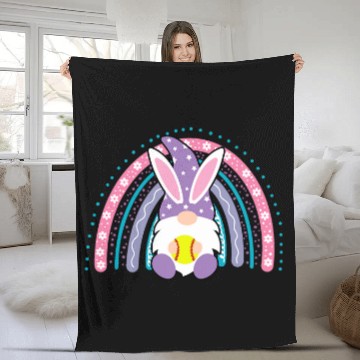 Discover Sport Softball Cute Rainbow Gnome Easter Bunny Gnome Hug Softball Team Fleece Blankets