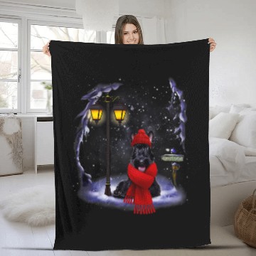 Discover Scottish Terrier Pet Santa Snow Christmas Light Winter Pajama Fleece Blankets