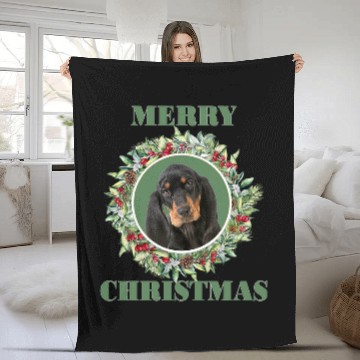 Discover Coonhound Pet Merry Christmas Black and Tan Fleece Blankets