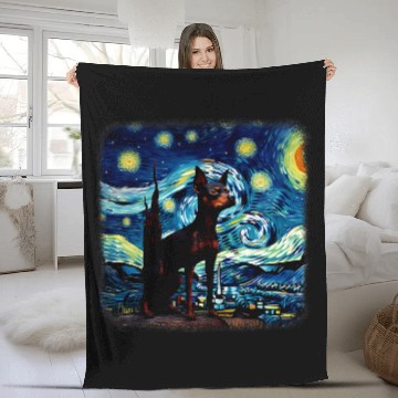 Discover Miniature Pinscher Pet in starry night van gogh Fleece Blankets