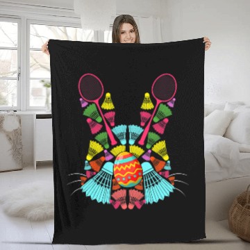 Discover Sport Badminton Rabbits Badminton Shuttlecocks Easter Egg Bunny Shape Funny Player Fleece Blankets