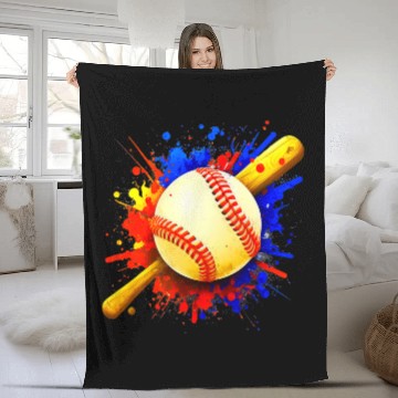 Discover Sport Baseball And Bat Splat Baseball Tees Fleece Blankets