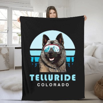 Discover Elkhound Pet Ski Telluride Colorado Fleece Blankets