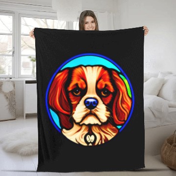 Discover Cavalier Pet King Charles Spaniel Stained Glass Pop Art 11 Fleece Blankets