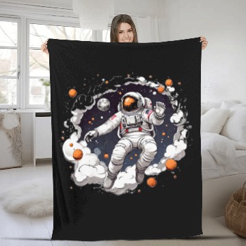 Discover Astronaut Floating In Space Solar System Stars Planets 2 Fleece Blankets