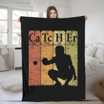 Discover Sport Baseball Periodic Table Elements Nerd Baseball Catcher Retro 22 Fleece Blankets