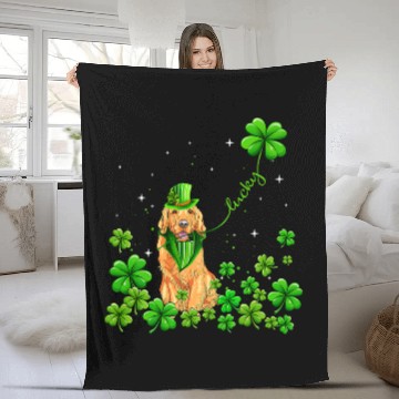 Discover Golden Retriever Pet Irish Green Shamrock Clover St Patricks Fleece Blankets