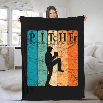 Discover Sport Baseball Periodic Table Elements Nerd Baseball Pitcher Retro Fleece Blankets