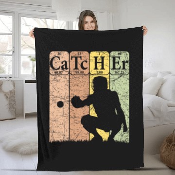 Discover Sport Baseball Periodic Table Elements Nerd Baseball Catcher Retro 3 Fleece Blankets