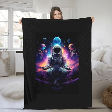 Discover Astronaut In Lotus Pose Holding Space Objects Baseball Tees Fleece Blankets