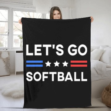 Discover Sport Softball Lets Go Softball Conservative US Flag Funny Player Coach Fleece Blankets