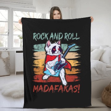 Discover Funny Guitar Rock and Roll Madafakas Cool Cat with Fleece Blankets