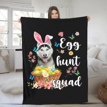 Discover Husky Pet Happy Easter Day Colorful Egg Hunt Squad Fleece Blankets