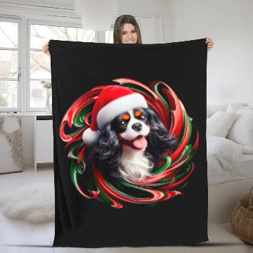 Discover Cavalier Pet King Charles Spaniel Dog Black White Christmas Fleece Blankets