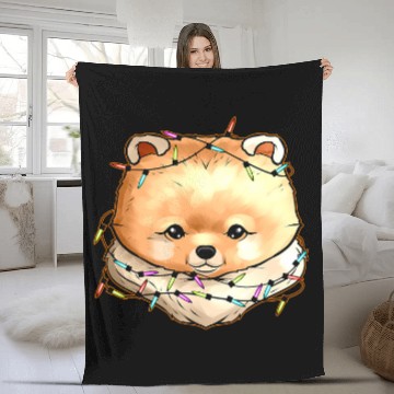 Discover Pomeranian Pet Christmas Light Chain Fleece Blankets