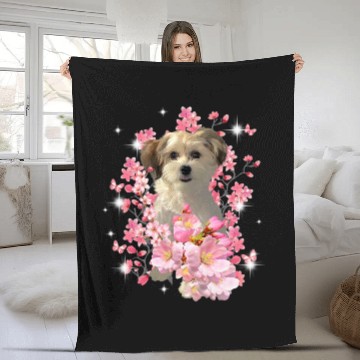 Discover Chinese Crested Pet Powderpuff Cherry Blossom Flowers Fleece Blankets