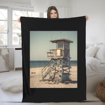Discover Beach Lifeguard Tower Vintage Fleece Blankets