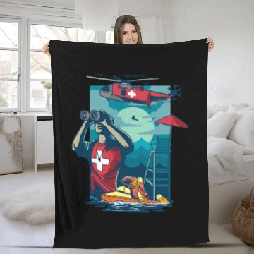 Discover Beach Lifeguard Swimming Guard Rescuer Fleece Blankets