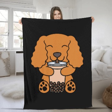 Discover Cocker Spaniel Pet Boba Bubble Milk Tea Cocker Spaniel Fleece Blankets