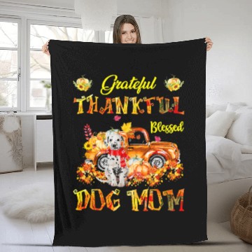 Discover Dalmatian Pet Pumpkin Thankful Grateful Blessed Dog Mom Fleece Blankets