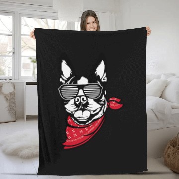 Discover Boston Terrier Pet Face Shutter Glasses Fleece Blankets