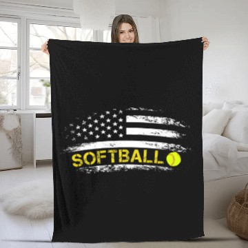 Discover Sport Softball Patriotic Softball Team American Flag Fleece Blankets