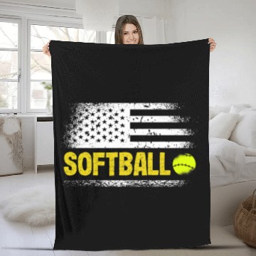 Discover Sport Softball Patriotic Softball Team American Flag 1 Baseball Tees Fleece Blankets
