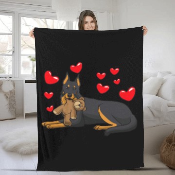 Discover Beauceron Pet With Stuffed Animal And Hearts Fleece Blankets