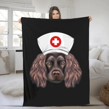 Discover Boykin Spaniel Pet Wearing a nurses Hat Fleece Blankets