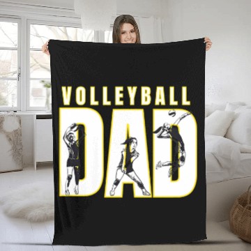 Discover Sport Volleyball Dad Black and Gold Fleece Blankets