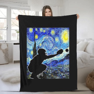 Discover Sport Baseball Starry Night Van Gogh Baseball Catcher Zip Fleece Blankets