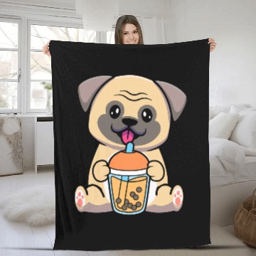 Discover Pug Pet Bubble Milk Tea Pug Cute Pug Drinking Boba Milk Tea Baseball Tees Fleece Blankets