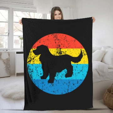 Discover Cocker Spaniel Pet Breed Silhouette Retro 1970s Circle 1 Fleece Blankets