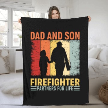Discover dad and son firefighter partners for life Fleece Blankets