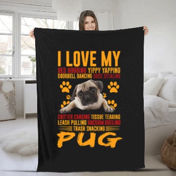 Discover Pug Pet I Love My Trash Snacking Funny Lover 265 Fleece Blankets