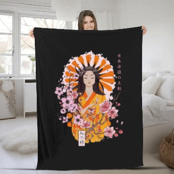 Discover Japanese Geisha Cherry Blossom Kimono Aesthetic Fleece Blankets