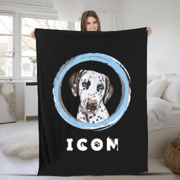 Discover Dalmatian Pet Face With Funny Icon Caption Fleece Blankets