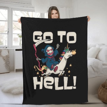 Discover Unicorn Pet Go To Hell Unicorn Grim Reaper Halloween Baseball Tees Fleece Blankets