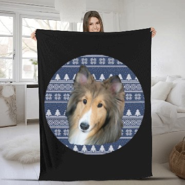 Discover Beautiful Sable Shetland Sheepdog With Argyle Background Fleece Blankets