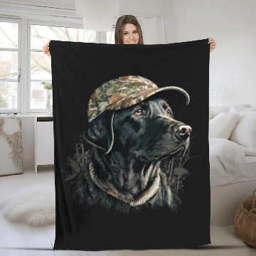 Discover Labrador Pet Duck Hunting Partner Camo Hat Waterfowl Hunter Fleece Blankets